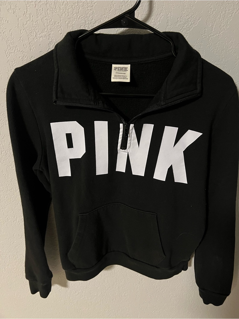 PINK Victoria's Secret Black Half-Zip Pullover with White Logo